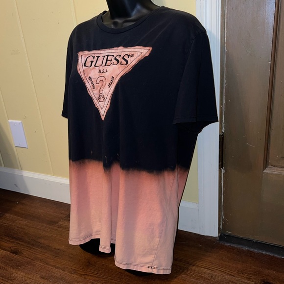 Guess Embossed Grunge Black Orange Colorblock Punk Short Sleeve Tee Size XL - Picture 3 of 14
